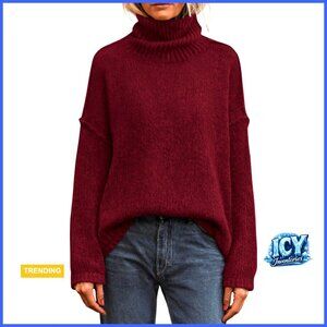 Turtleneck Pullover Sweater, Loose Fit, Long Sleeve, Hand Wash Only